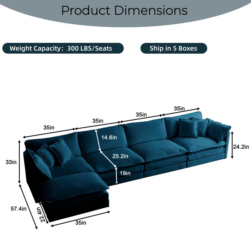 146" Upholstery Modular Sectional Set, Blue Chenille