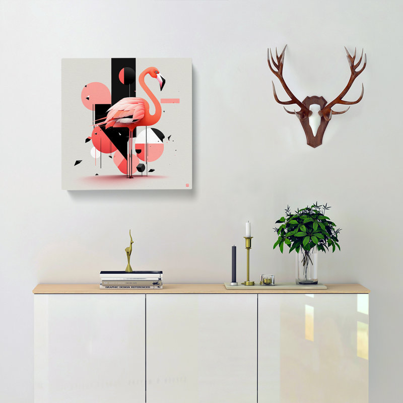 Flamingo Suprematism - Wrapped Canvas, 50cm H x 50cm W x 3cm D