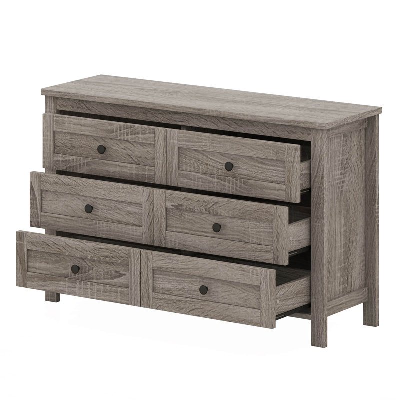 Ensemble de lit de ferme 3 pièces avec tête de lit double, porte de chevet et commode Jarrid, Gris antique