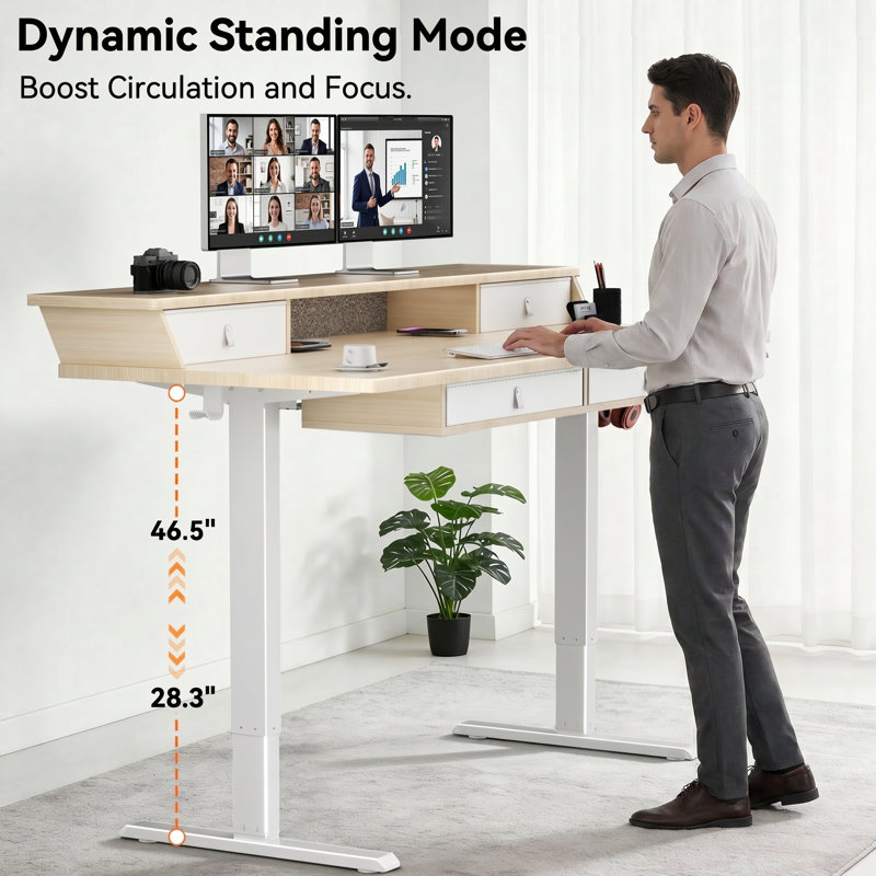 Jeneffer Computer Standing Desk with 4 Drawers for Home Office，Electric Height Adjustable Gaming Desk with Storage Shelf