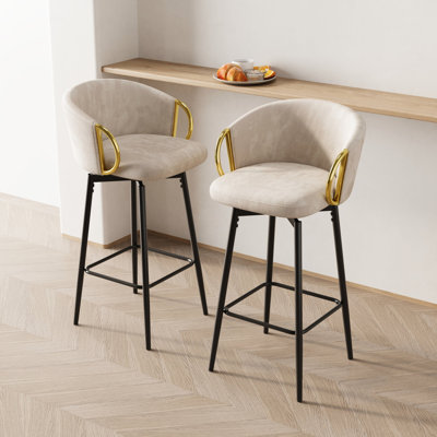 2 tabourets de bar modernes en velours, beige, pivotant à 360 °, sièges confortables, parfaits pour les bars, les restaurants, les bureaux, les tabourets hauts beiges faciles à essuyer