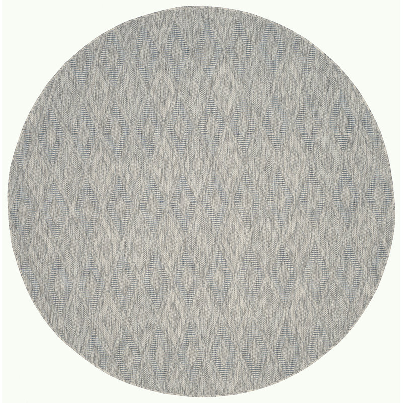 Tapis d'intérieur / extérieur à motif géométrique gris / blé / bleu, Rond 4 pi