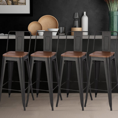 Mccray Set of 4 Metal Frame Industrial Style High Chair Bar Stool