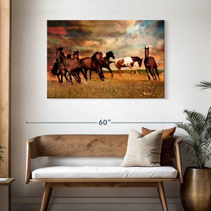 Brampt, chevaux sauvages dans la prairie, H 30 po x l 45 po