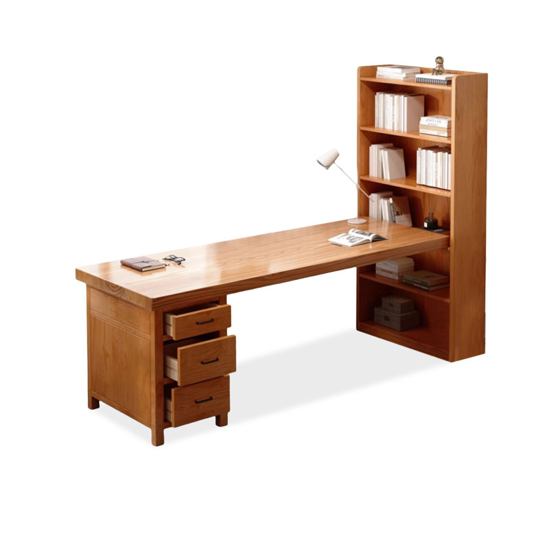 Bureau rectangulaire en bois massif Cerise, Retour à droite, 29.53" H x 78.74" W x 27.56" D