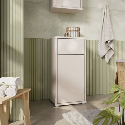 Hadiya Minimalistic bathroom cabinet with 1 door and 1 drawer, push-to-open mechanism, engineered wood, 39.8 cm W x 83.1 cm H x 34.9 cm D