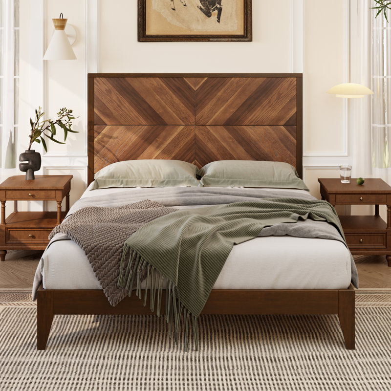 Support de lattes en bois de lit plateforme Mid-Century moderne sans sommier, noyer, Grand