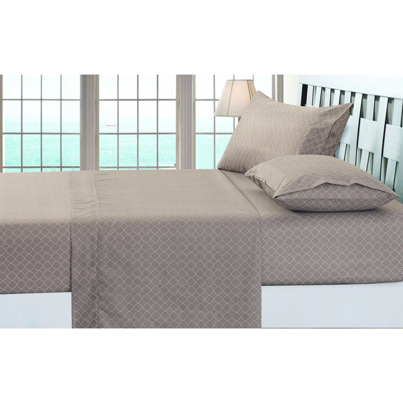 Microfiber Geometric Sheet Set, Queen Sheet Set with Fitted Sheet and 2 Pillowcase, Gray