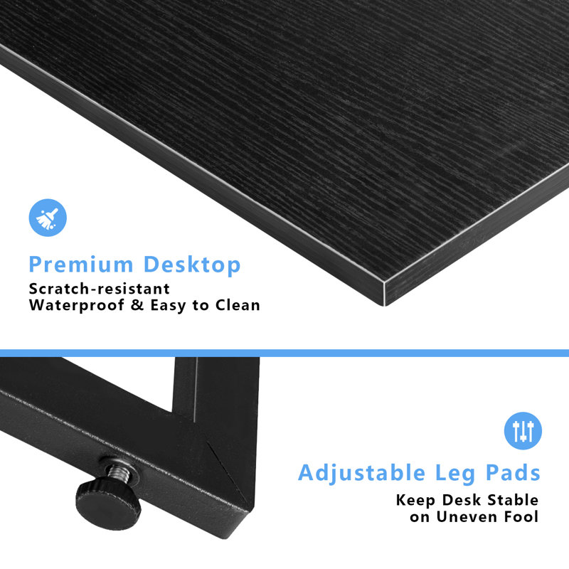 Black L-Shaped Computer Desk with Monitor Stand and Metal Frame