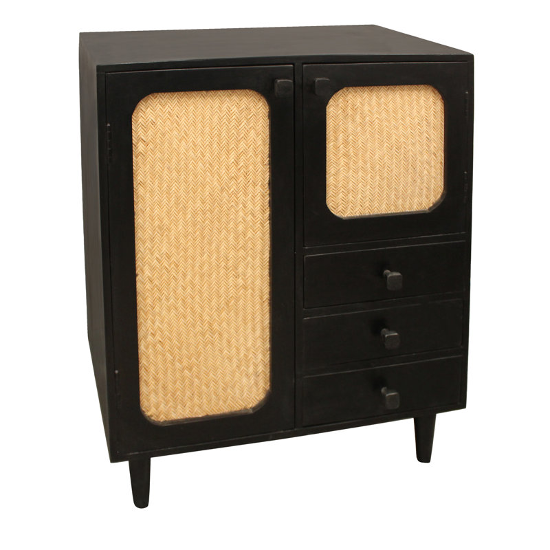 Niculai Solid Wood 3-Drawer 2-Door Accent Cabinet With Cane Detailing