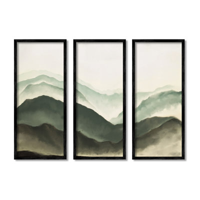 " Foggy Mountains Scenery Watercolor Soft Brush Painting " by JJ Design House LLC 3 - Pieces Painting Print