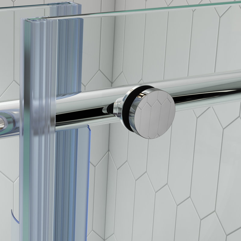  Cosmo 52 - Porte de douche coulissante sans cadre 56 x 77 po en verre trempé transparent 3/8 po, Acier inoxydable poli
