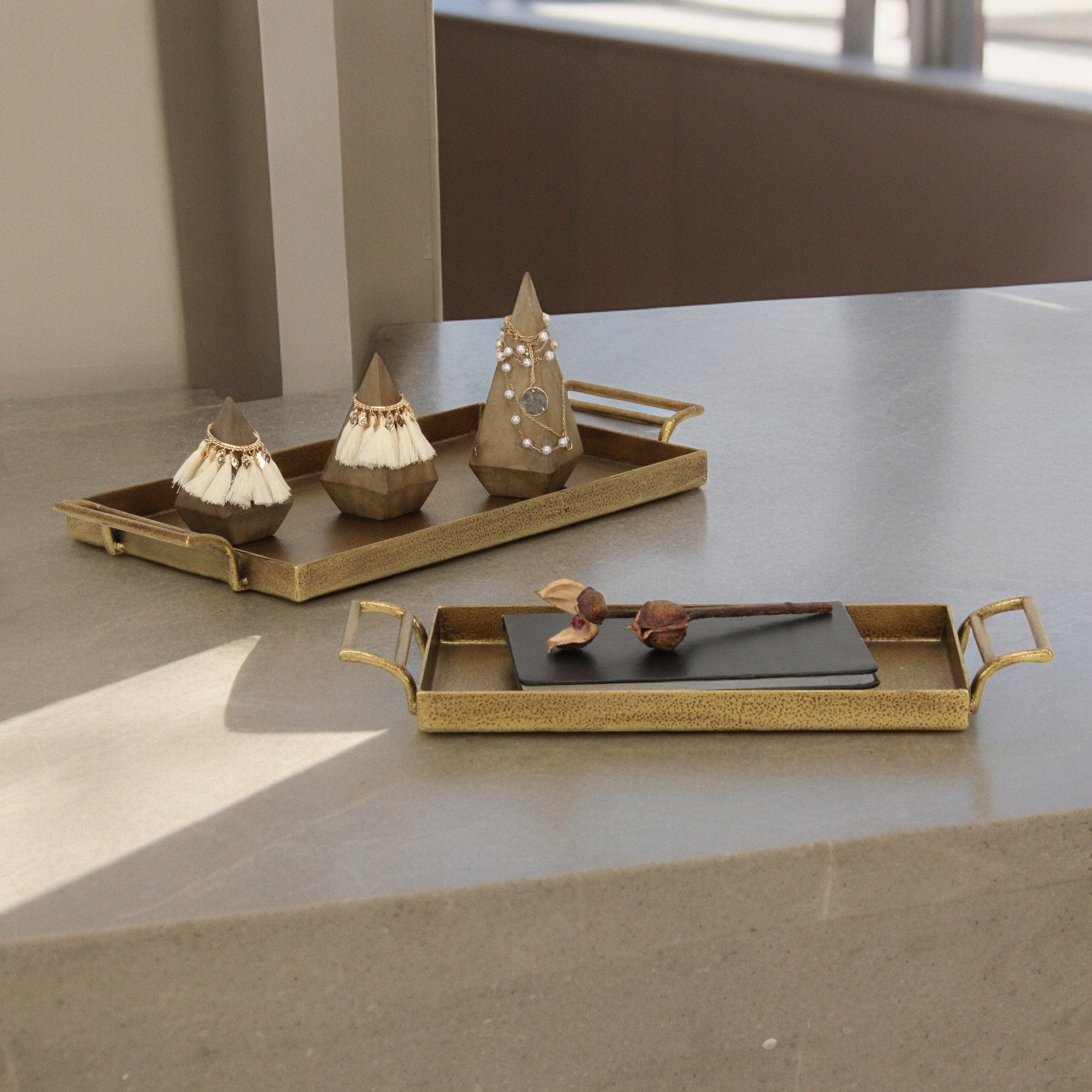 Mercer41 Lunette 2 Piece Gold Cast Iron Tray Set & Reviews | Wayfair