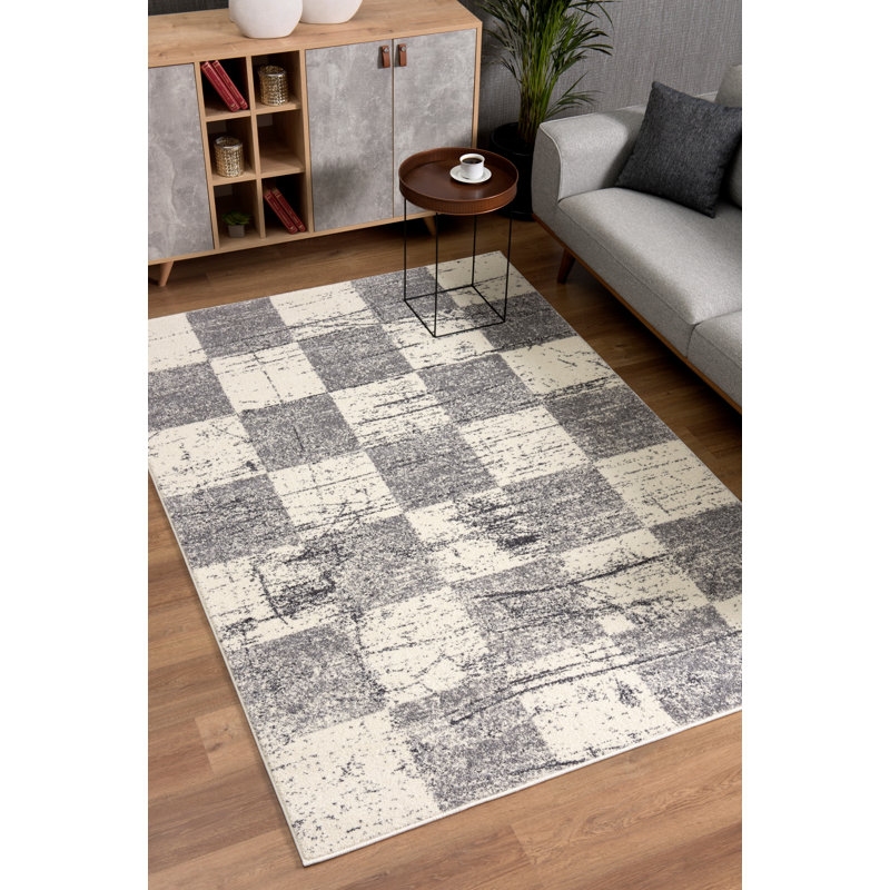 Rug Branch Prana 8' x 11' (7'9" x 10'6") White/Grey Checkered Indoor Area Rug, Contemporary, Medium Pile, Stain-Resistant Carpet - Living Room, Bedroom, Dining Room, and Kitchen