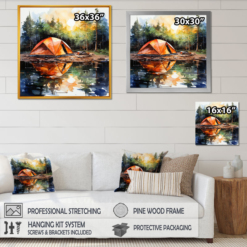 Forest Forest Tents Retreat 1 - fruits, art mural, Cadre flottant brun, H 16 po x l 16 po