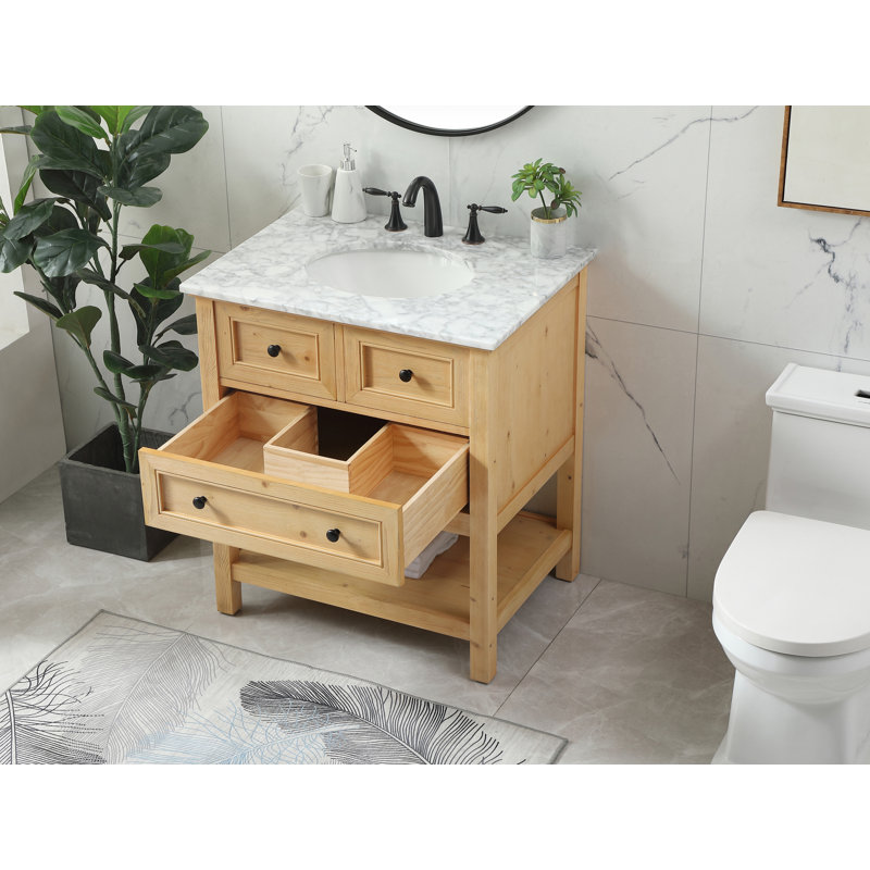 30'' Single Bathroom Vanity with Carrara Marble Top, Light Brown