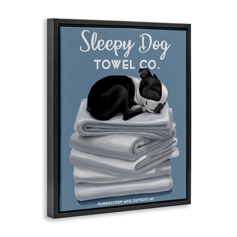 «Sleepy Dog Towel Co.» par Boston Rubenacker, Cadre flottant noir de jais, H 21 po x l 17 po