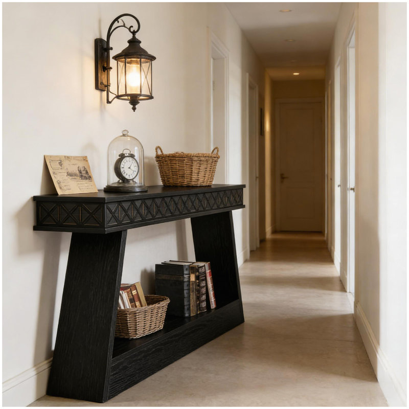 Durable MDF Entryway Table With Two-Tier Storage, Perfect For Modern And Rustic Home Decor, Black