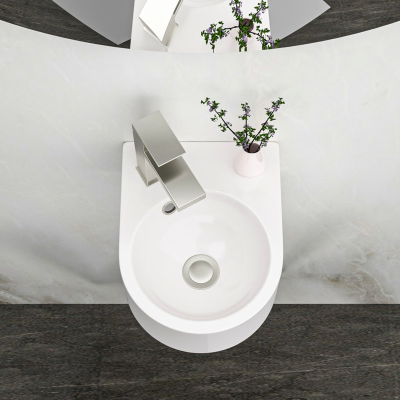 Lavabo de salle de bain mural en céramique - 13 X 10,16 pouces, blanc, faible taux d'absorption, teinture blanche aux acides, attrait moderne
