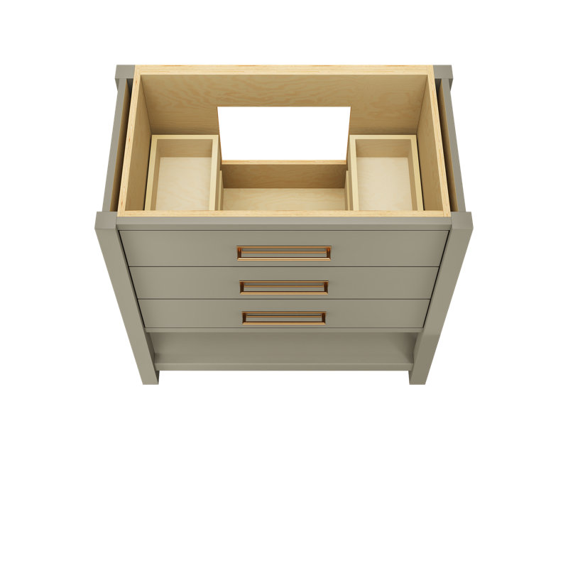 Kiawah Three-Drawer Single Bath Vanity, French Olive, Satin Gold, 36"