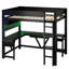 Lit mezzanine double noir pour jouer, avec structure en bois, bureau, rangement, lumières à DEL 7 couleurs et port de charge