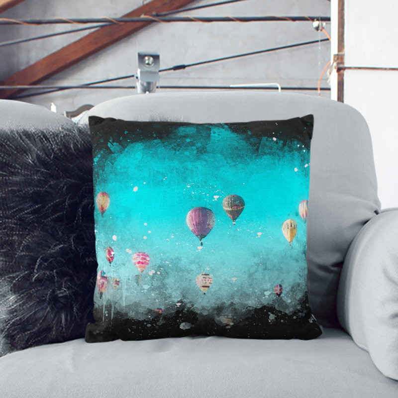 Going up in a Hot Air Balloon Paint Splash Cushion with Filling, 55cm H x 55cm W x 20cm D, Black