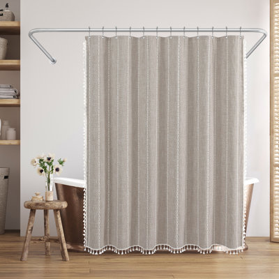  Rideau de douche 71 x 71 en lin tissé avec pampilles - comprend 12 œillets et crochets - 100% polyester