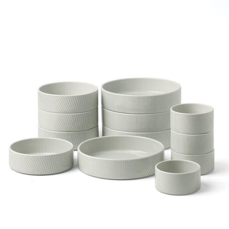 Modulus 12-Piece Bowl Set, Nightshade, White