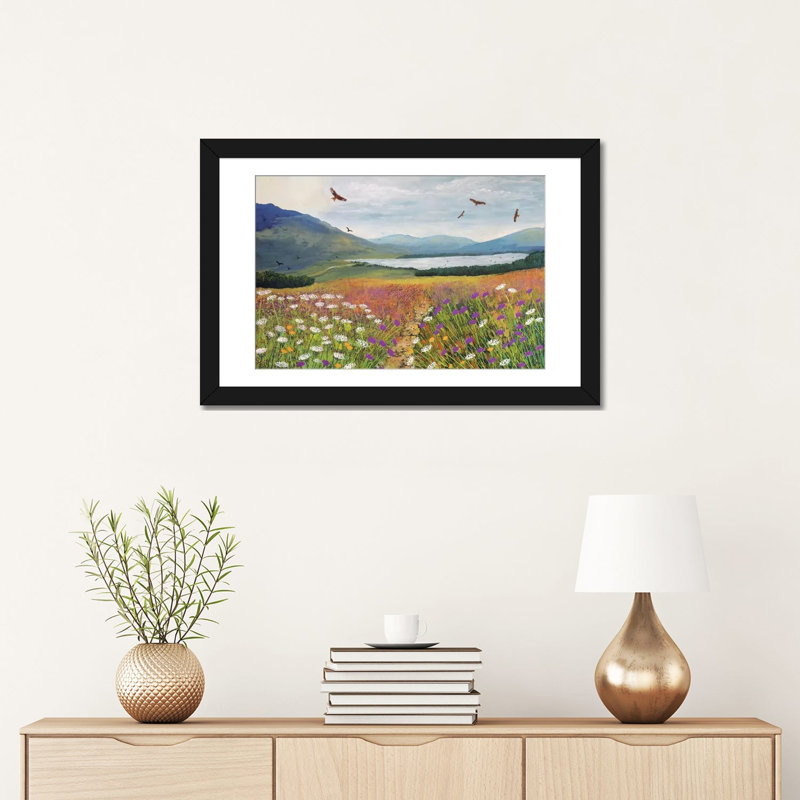 " Red Kites Over Loch Tulla " by Jo Grundy, Black Framed Canvas, 8" H x 18" W x 26" D, No Matte