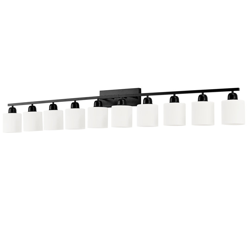 Luminaire de salle de bain à intensité variable 10 lumières avec abat-jour en verre de lait givré, Noir mat, 10 lumières