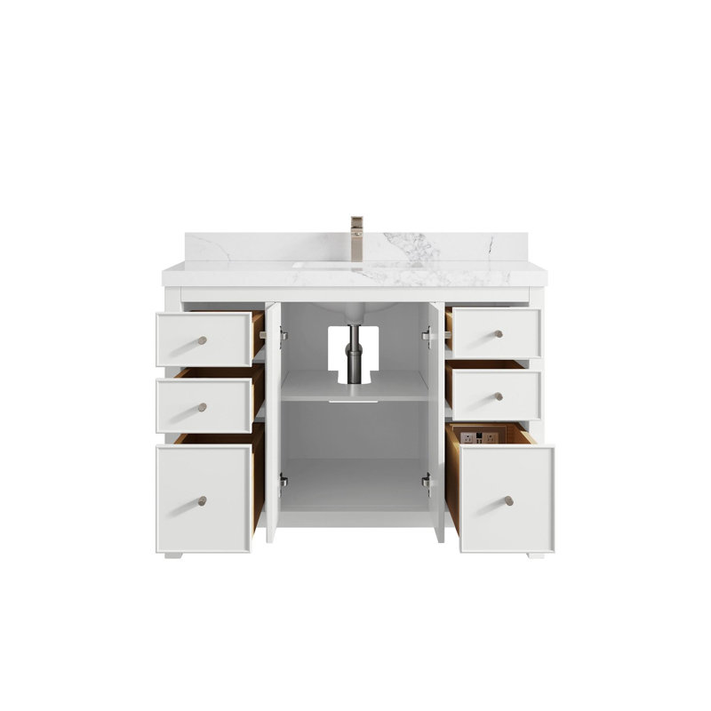 Meuble-lavabo simple 48 po avec plateau en quartz Bronya