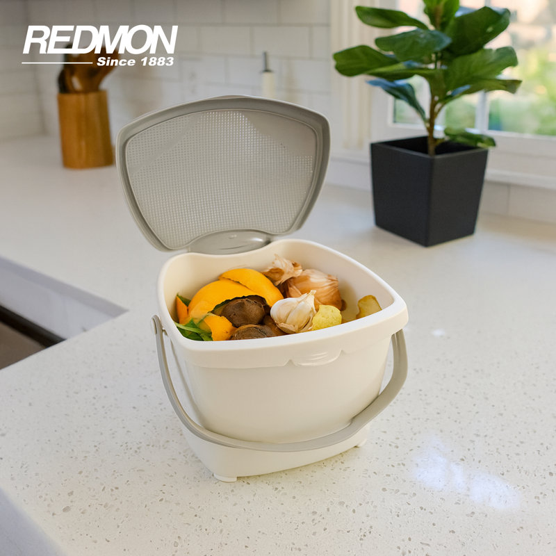 Redmon 1.9 Gallon Kitchen Compost Bin, Odor Control Lid for Food Scraps, Beige, Beige