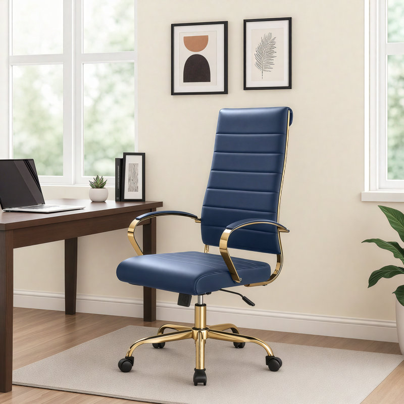 Fauteuil de bureau en cuir Humairaa, Marine