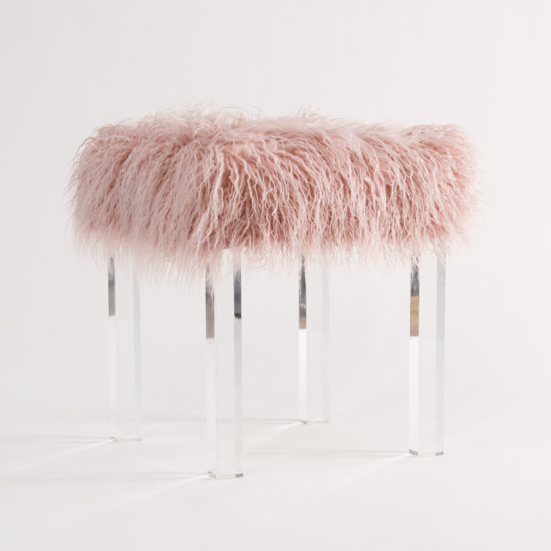 Tabouret en fausse fourrure d'agneau, Rose