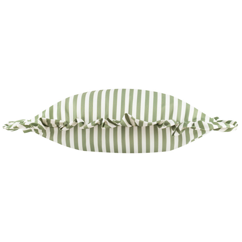 Millie Ruffle Indoor / Outdoor Striped Square Throw Cushion, Green/White