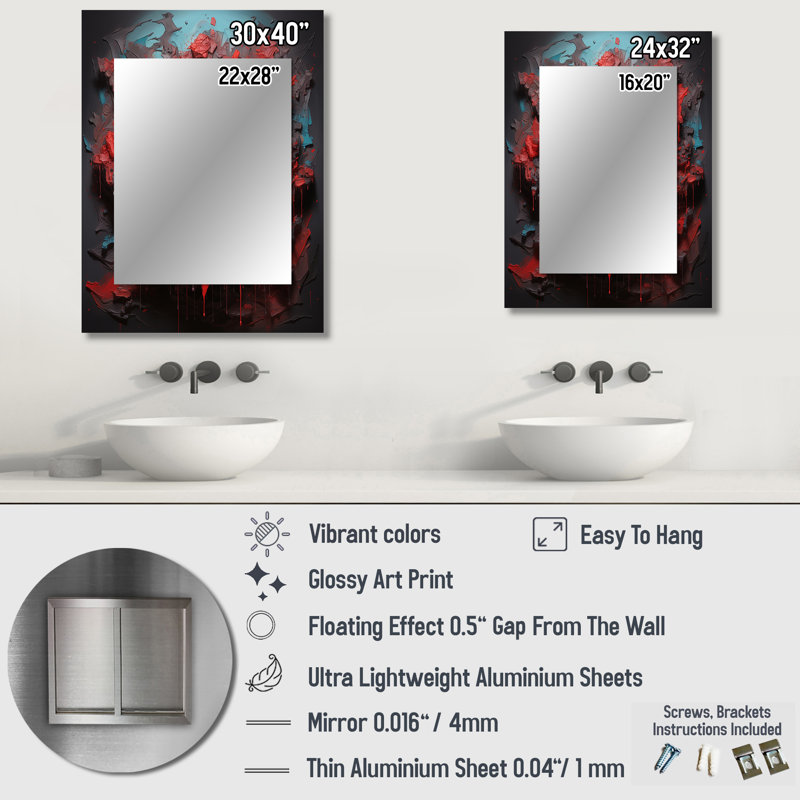 Red bitcoin Crypto Currency II - Bitcoin Large Wall Mirror, Red Decorative Mirror, Printed Metal Art, 32" x 24"