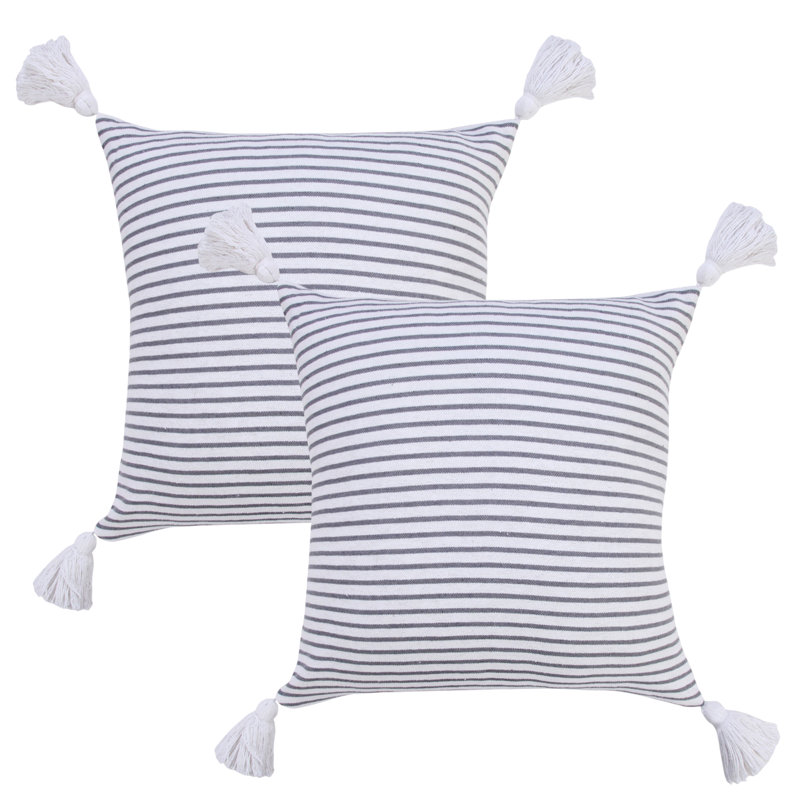Ensemble de housses de coussin en coton à rayures grises, Gris