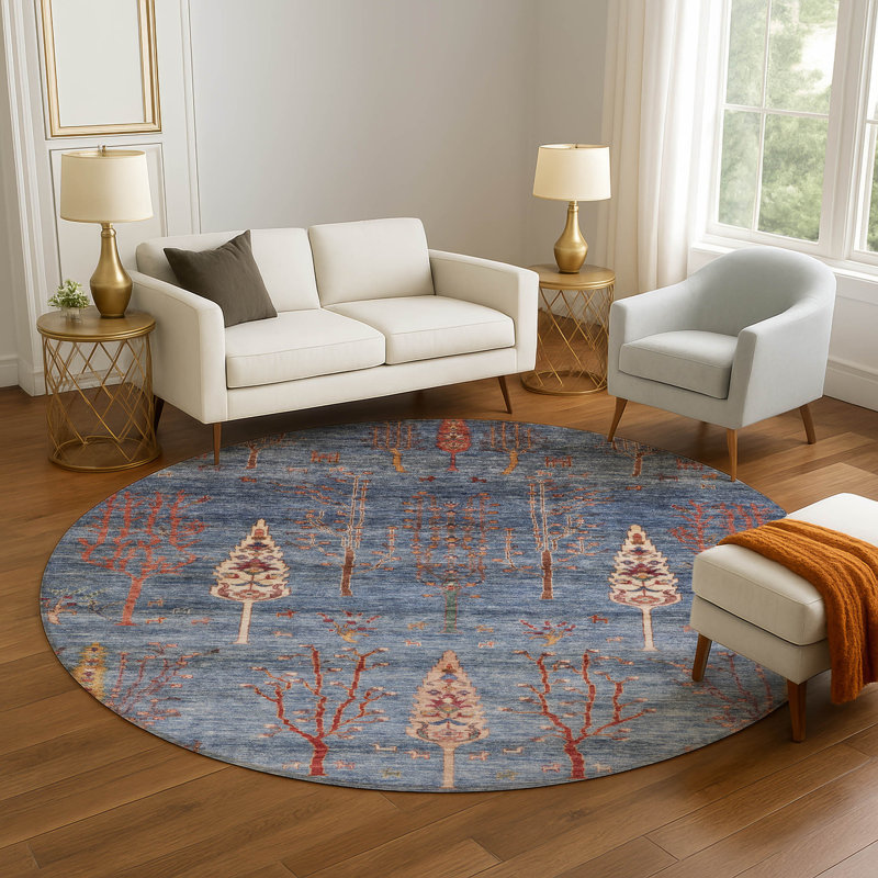 Premium Machine Washable Tara AMF1922 Floral Rug, Round 8'
