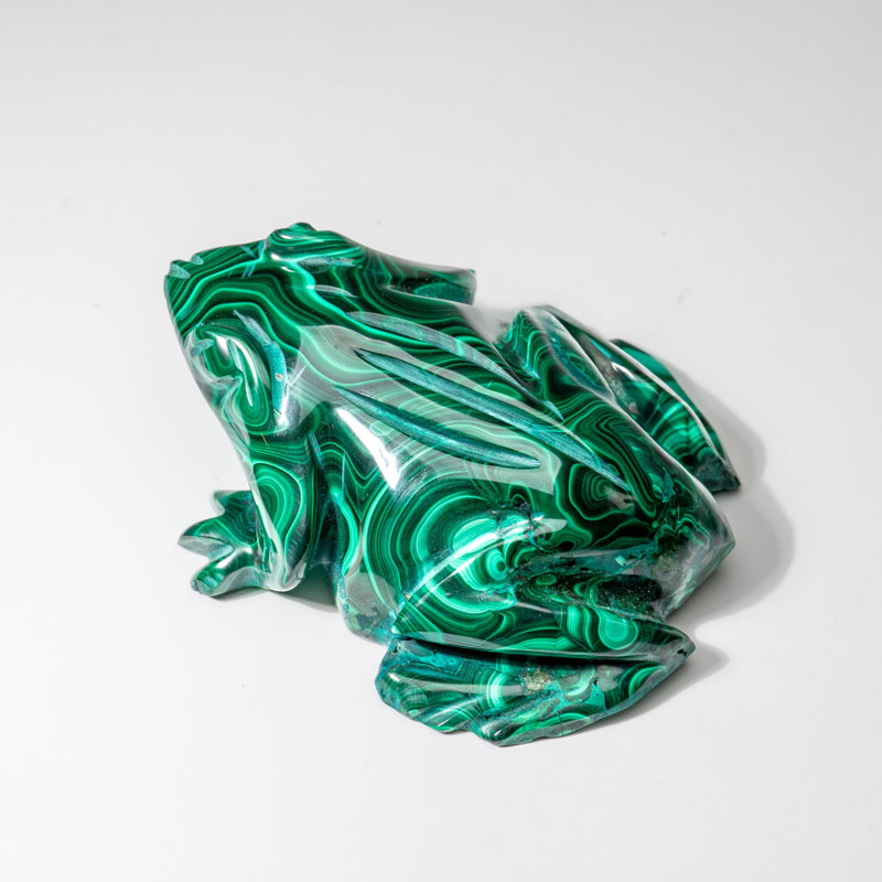 Genuine Polished Malachite Frog Carving (1 lb)