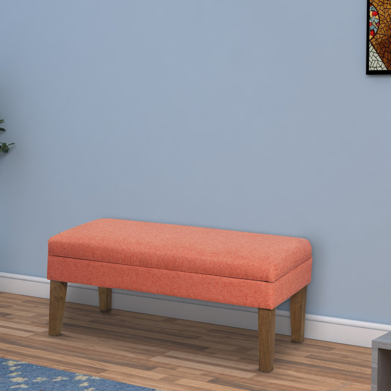 Delphina Fabric Upholstered Storage Bench, Dark Brown, Navy