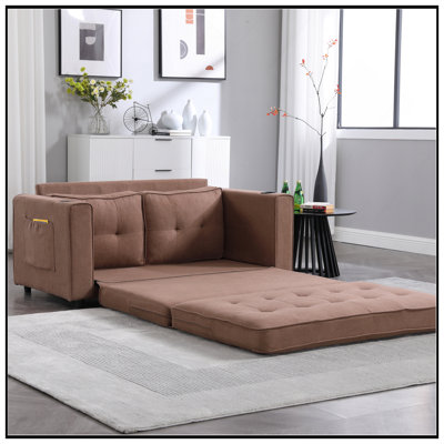 Canapé-lit futon convertible 3-en-1, causeuse pliable capitonnée avec canapé-lit et poches latérales pour un salon polyvalent