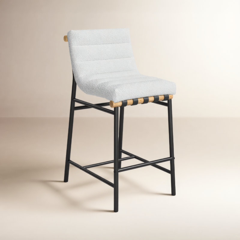Sean Vincentas Upholstered Counter Stool, Cream Boucle, Counter Stool (26.4" Seat Height)