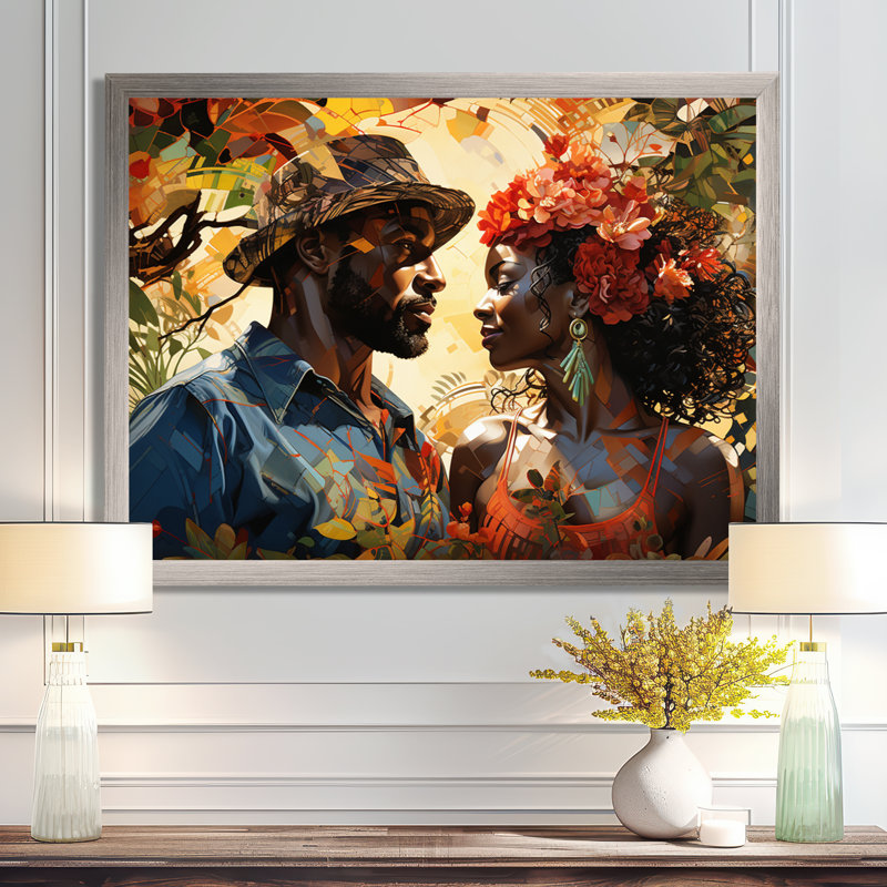 African Couple Resilient I On Canvas Print, Black Floater Framed, 16" H x 32" W x 1" D