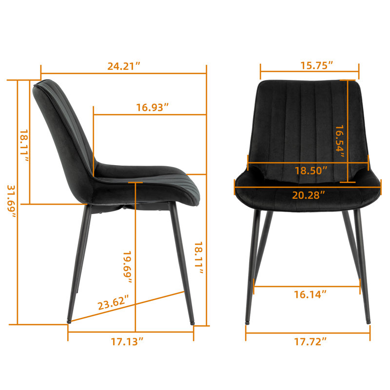 Willar 19.68'' H Tufted Velvet Upholstered Metal Side Chair, Black