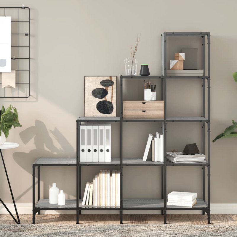 Godalming 132cm H x 122cm W Metal Step Bookcase, Grey Sonoma