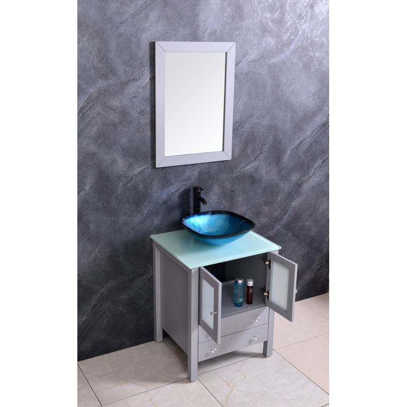 Imaani 24.8'' Single Bathroom Vanity with Tempered Glass Top