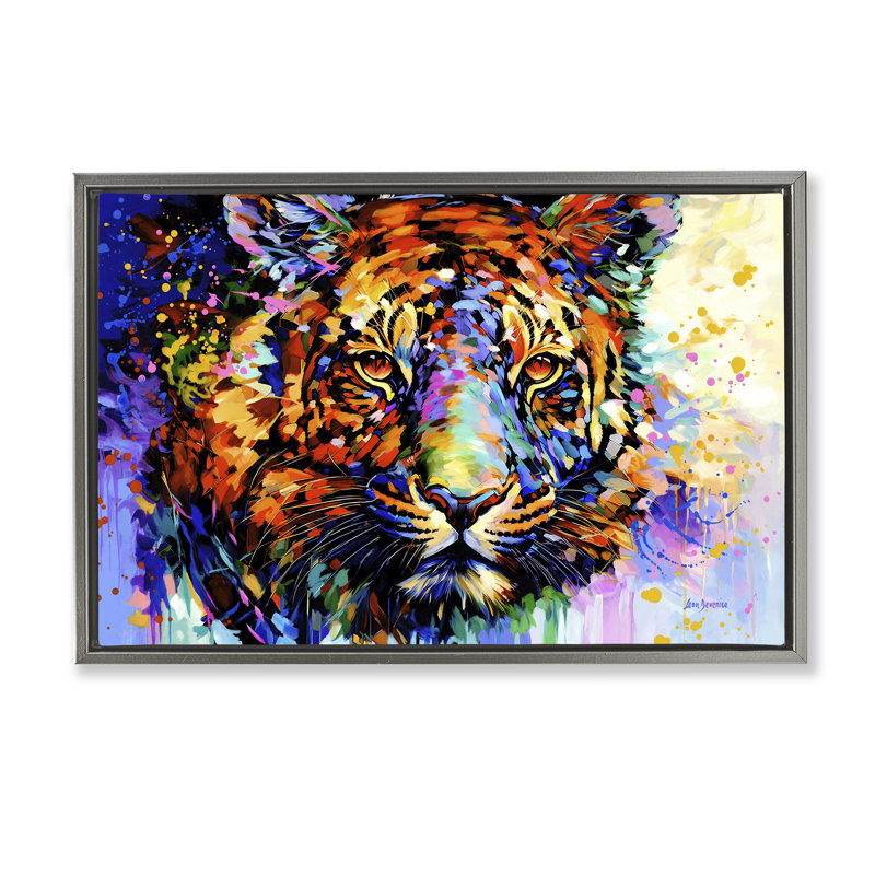 «Tiger's Wild Wonder», toile flottante encadrée par Leon Devenice, Cadre flottant gris lustré, H 17 po x l 25 po