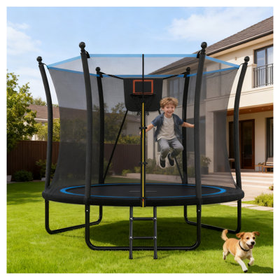 Trampoline 8 pi pour enfants avec filet de sécurité et échelle - Trampoline récréatif pour tout-petits dans la cour arrière