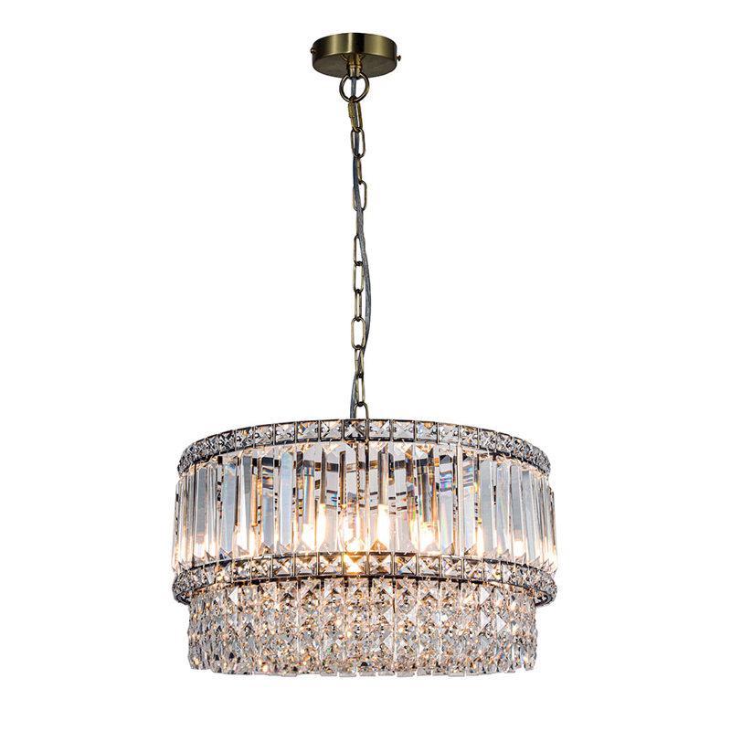 6 - Light Crystal Chandelier, Antique Brass