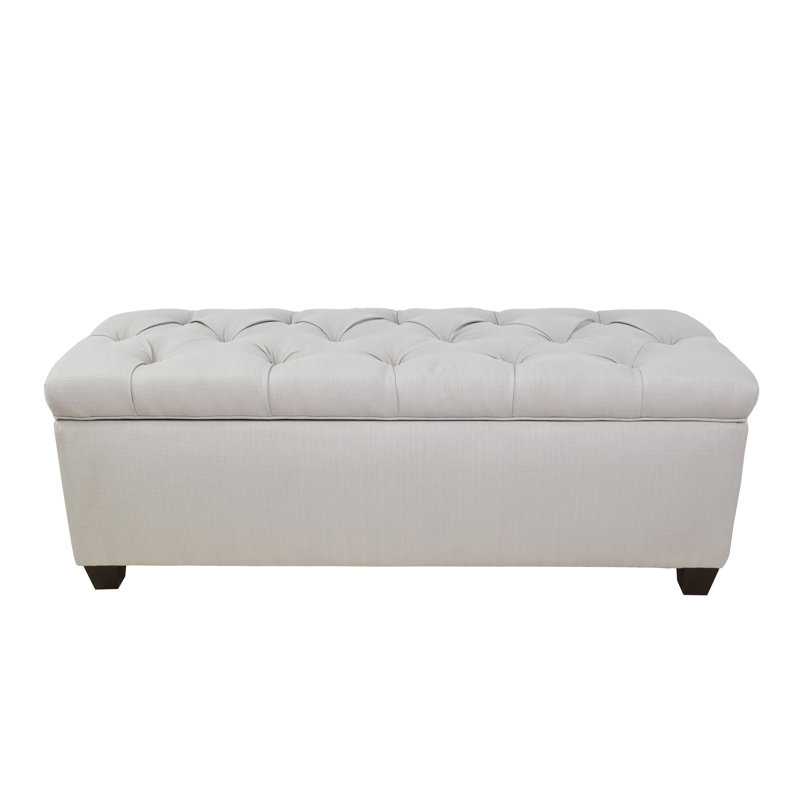 Heaney Polyester Blend Upholstered Storage Bench, Light Silver